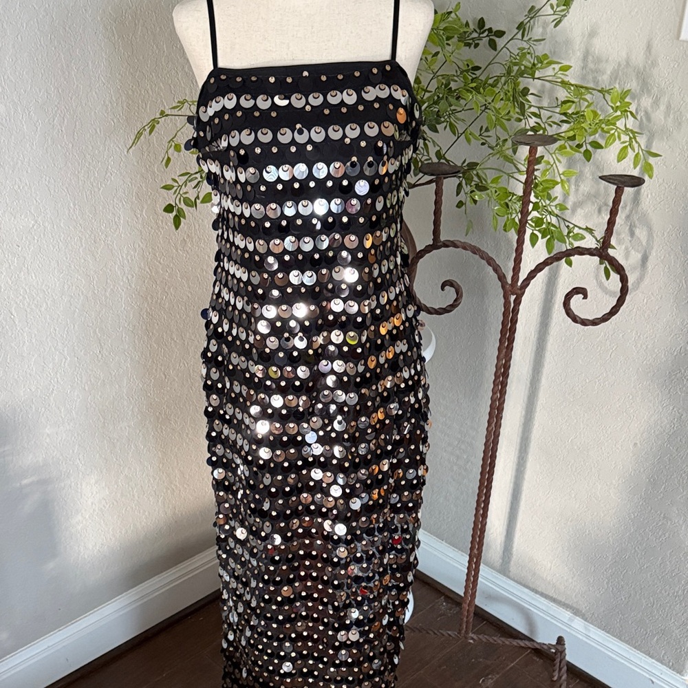 Black Party Sequin Coin Midi Dress